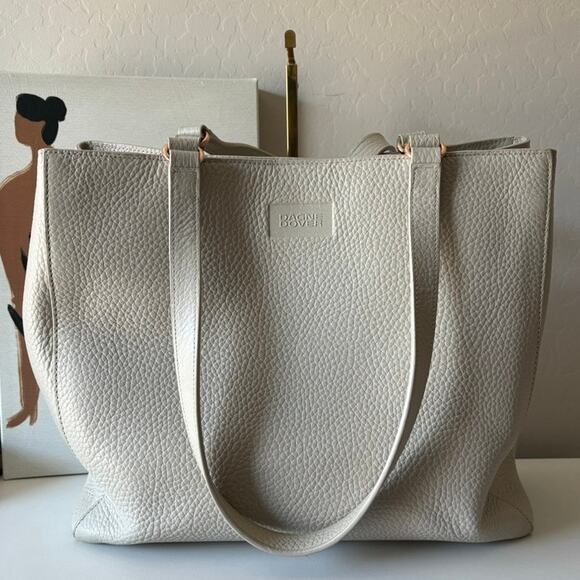 Dagne Dover Allyn Bone Leather Work Travel Neutral Minimalist Classic Tote Bag - Picture 1 of 9